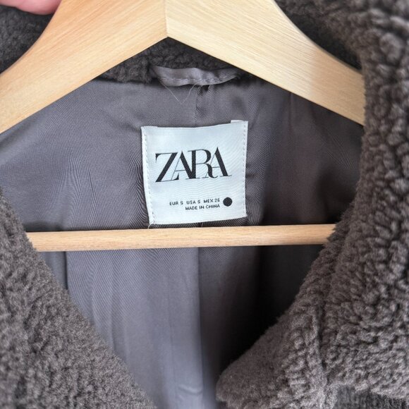 Zara Brown Cropped Fleece Coat - Picture 2 of 5